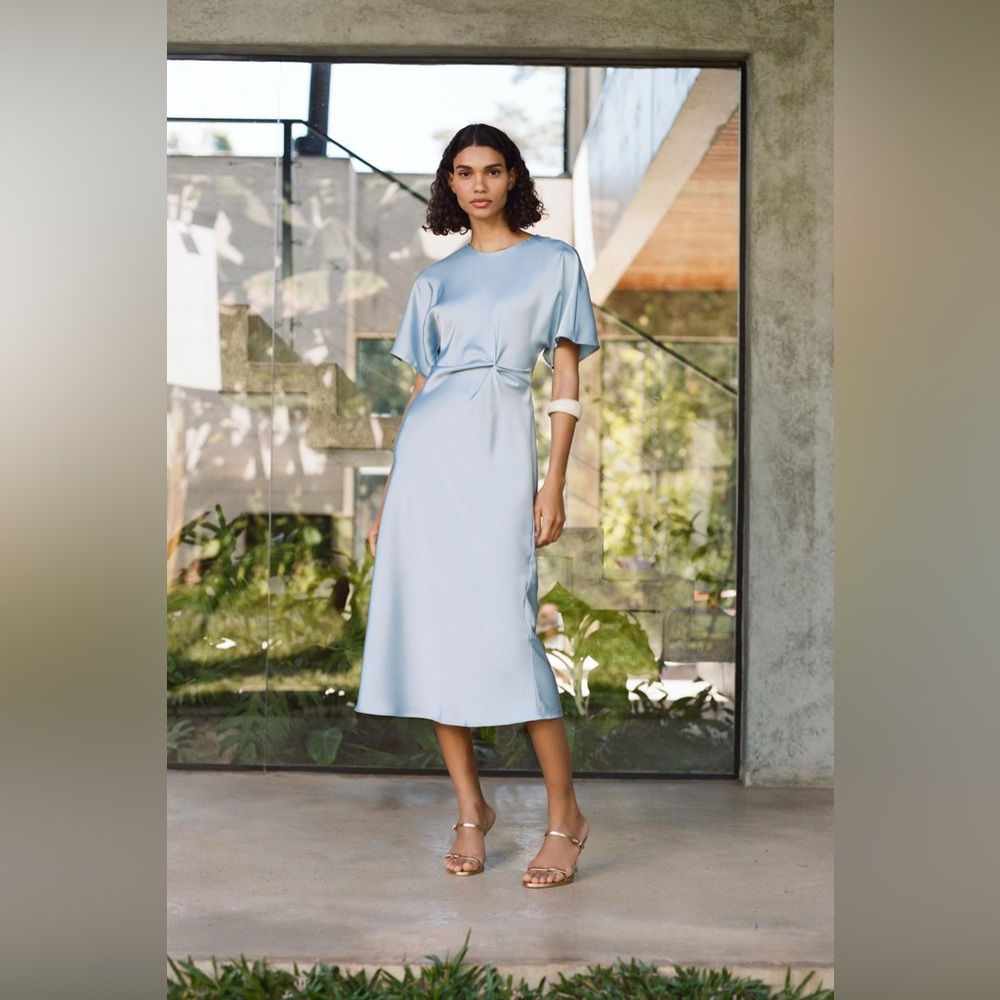 Zara - Blue Satin Midi Dress - Small - NWT